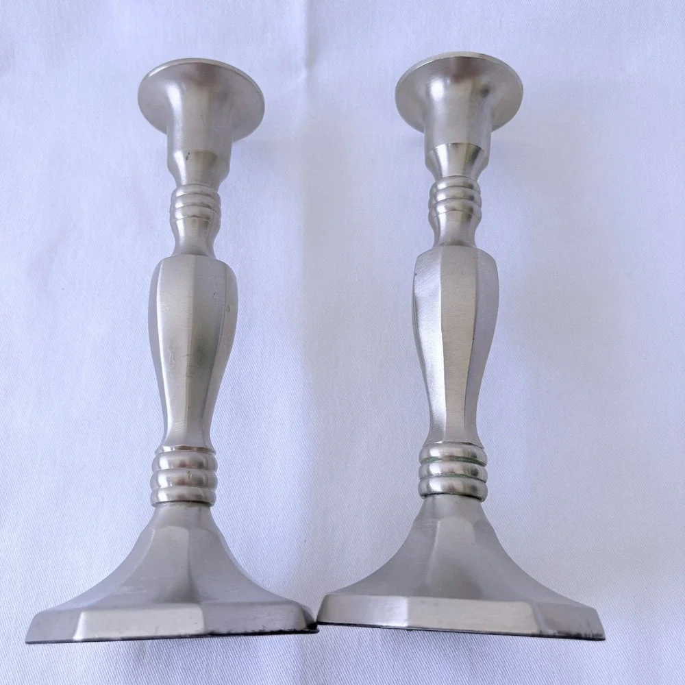Yankee Candle Candlestick Holders 7in Silver Pewter Finish Set of 2 1085059